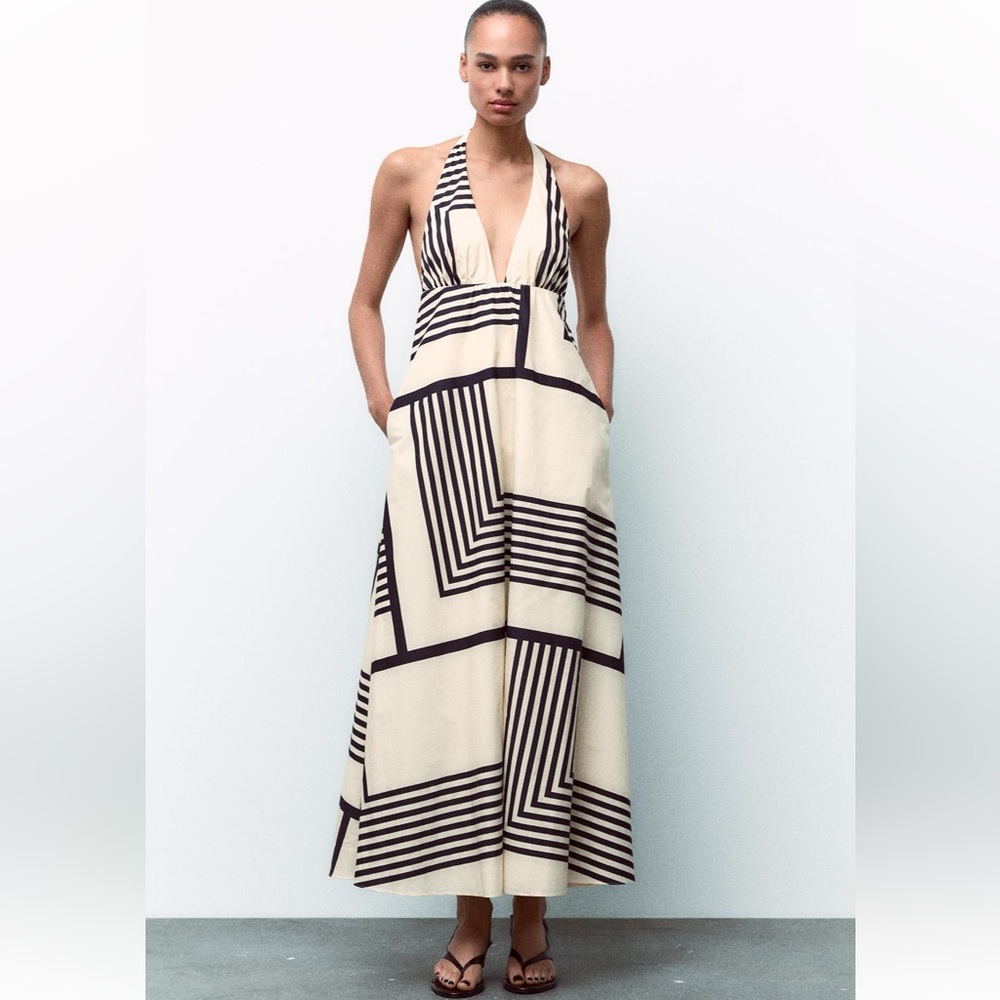 ZARA STRIPED POPLIN MIDI DRESS - Picture 3 of 13